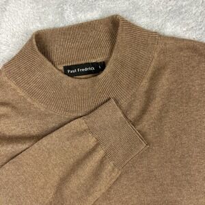 Paul Fredrick Sweater Mens Large Silk Cashmere Blend Crewneck Pullover Brown